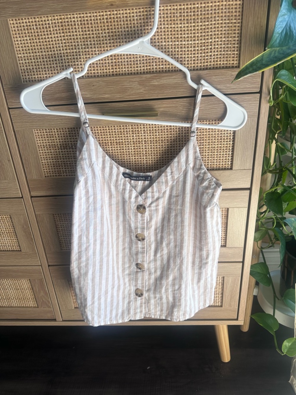 Abercrombie & Fitch Beige and White Striped Button-Front Cami